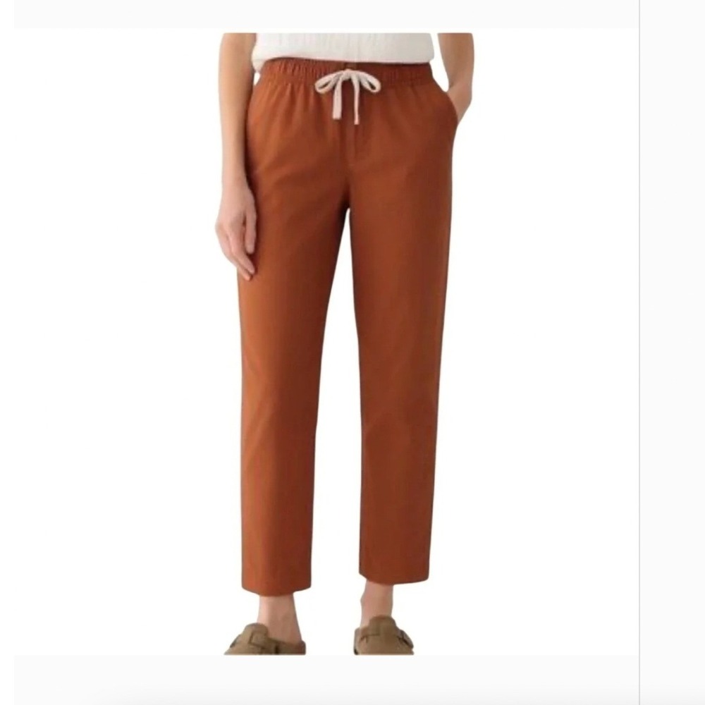 Pact Womens Daily Twill Pants Rust Orange Organic Cotton Drawstring Large NWT